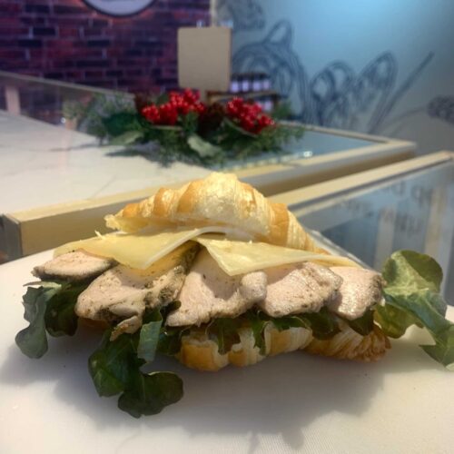 Homemade sous vide Chicken breast sandwich croissant